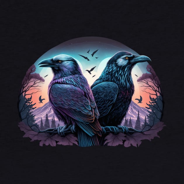 Huginn and Muninn Norse Odin Ravens by soulfulprintss8